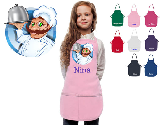 Personalized Kids Apron Chef Design, Monogrammed Gift, Chef Gift, Cooking Party, Art Party, School Aprons, Printed Apron