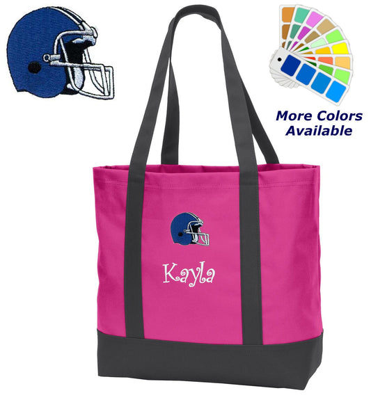 Personalized Tote Bag Embroidered Football Helmet, Sports Tote, Football Mom, with Name of Your Choice, Perfect Mom Gift
