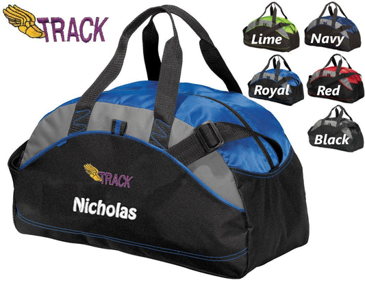 Personalized Kids Track Duffel Bag Gym Bag School PE Contrast Piping and Stitching Embroidered with Name or Text of Your Choice
