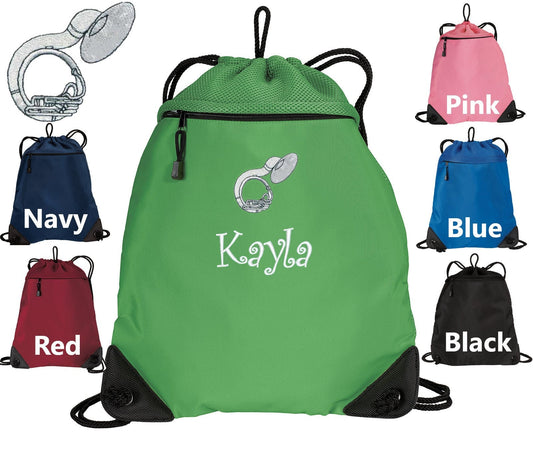 Personalized Kids Cinch Pack Embroidered Sousaphone Design, Drawstring Gym School PE Pool Backpack, Monogrammed Custom Name, Kids Gift
