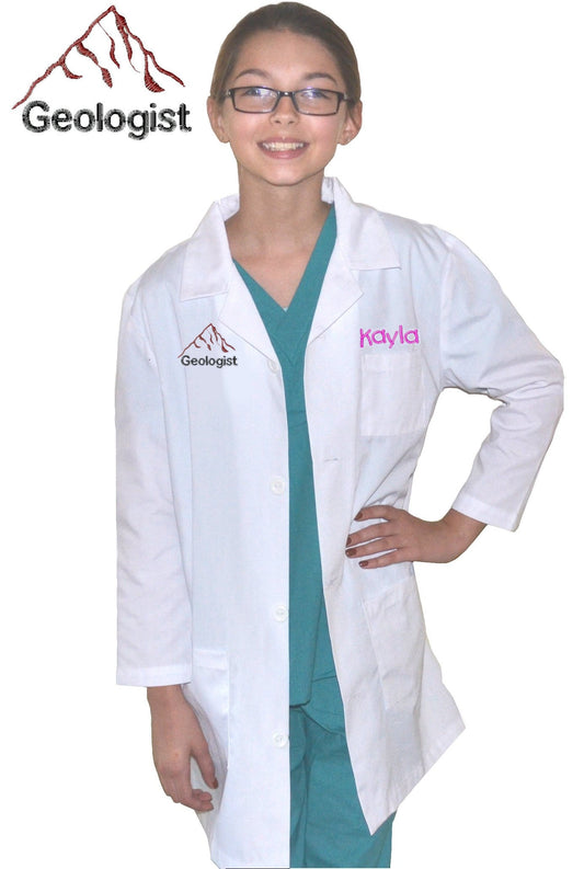 Personalized Kids Geologist Lab Coat with Mountain Embroidery Design