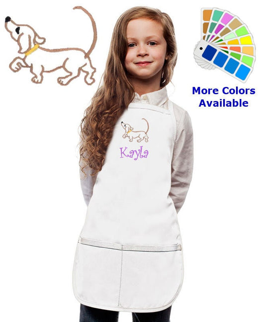 Personalized Kids Apron with Dog Outline Embroidery Design, Cooking Kitchen Gift, School Gift, Student Gift, Monogrammed, Cooking Art Party