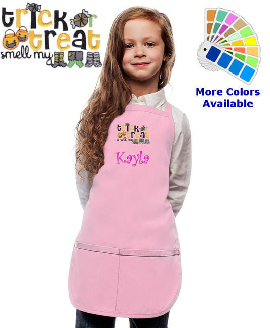 Personalized Kids Halloween Apron with Trick or Treat Embroidery Design, Kitchen Cook Gift, School Gift, Funny Gift, Monogrammed, Party
