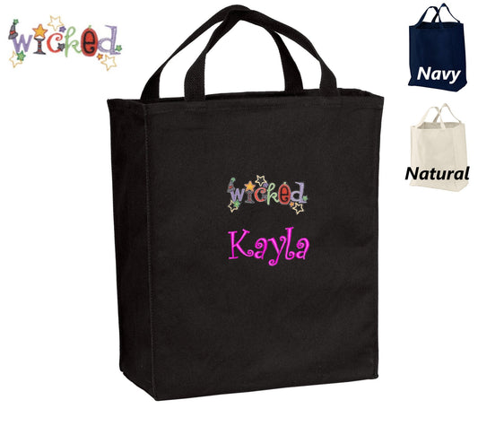 Personalized Halloween Tote Candy Bag, Embroidered Wicked Design, Name, Perfect Halloween Gift, Kids Trick or Treat Bag