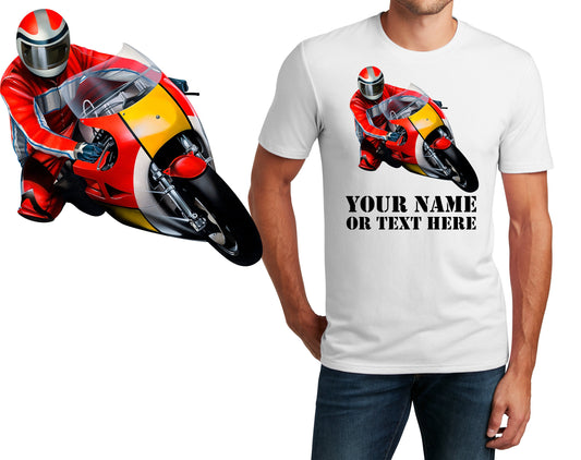 Personalized T-Shirt Motorcycle Racing Design, Sports Shirt, Printed Shirt, Custom Name, Dad Gift, Coach Gift, Unisex, Womens Tee