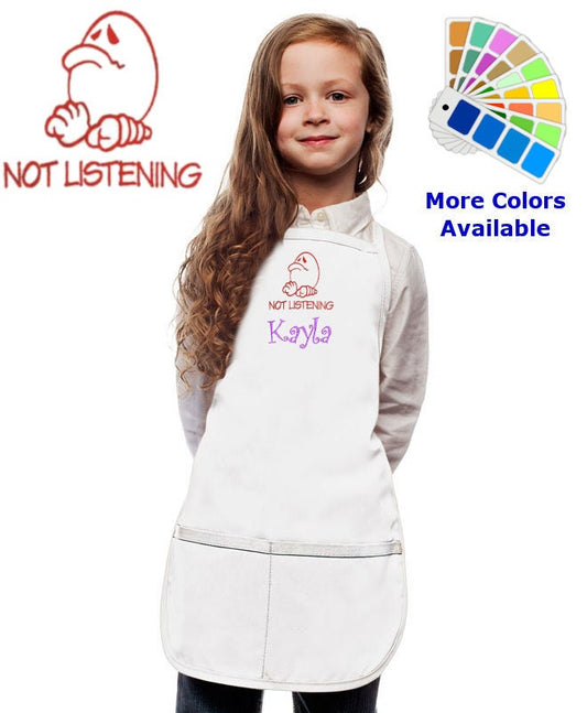 Personalized Kids Apron with Not Listening Embroidery Design