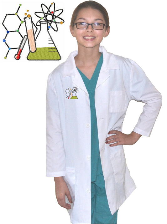 Kids Chemistry Lab Coat with Flask Test Tube Embroidery Design, Scientist Costume, Science Lab Jacket, School Gift