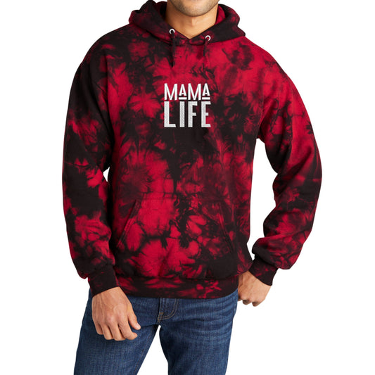 Tie Dye Sweatshirt Hoodie with Mama Life Mom Design, Crystal Pattern, Cotton Polyester Fleece, Dad Gift, Mom Gift, Unisex Women