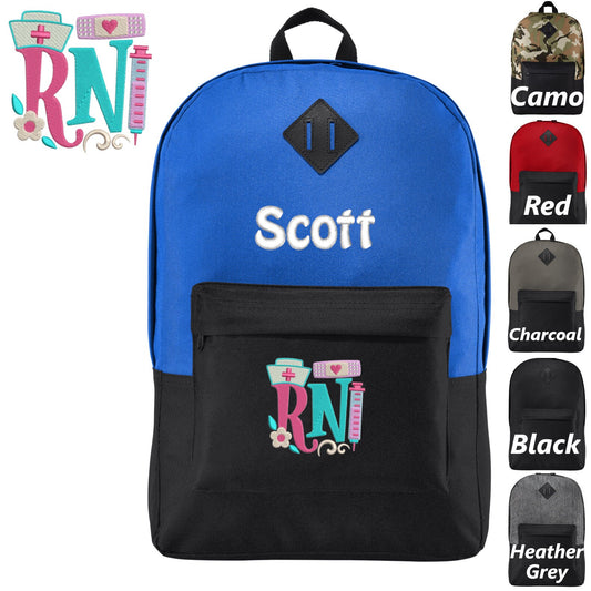 Personalized Nurse Backpack, RN Design, Custom Bookbag, Backpack with Zipper, Embroidered Monogrammed Custom Name, Nurse Medical Gift