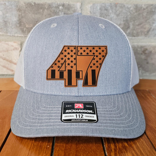 Trump 47 Trucker Hat, Trump Hat, Trump 47 Cap, Leather Patch Trucker Hat, Trump Richardson 112, MAGA Support Trump, President Hat