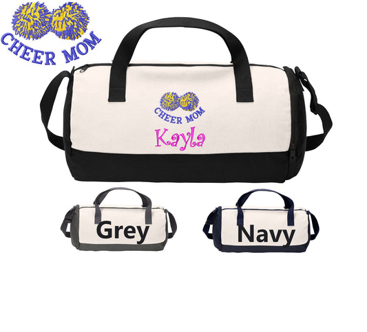 Personalized Cotton Cheer Mom Duffel Bag, Cheerleader Gym School PE Pool Duffle, Embroidered, Monogrammed Custom Name, Kids Gift School Gift