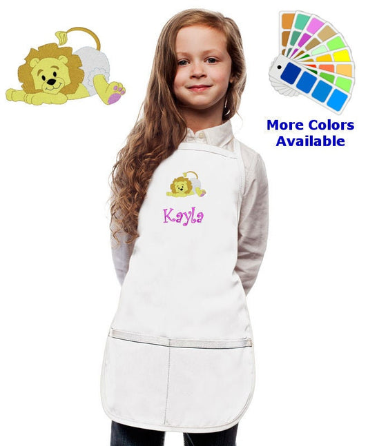 Personalized Kids Apron with Lion Embroidery Design, Monogrammed Birthday Gift, Kids Chef Apron, Kids Cook Apron, Custom Apron