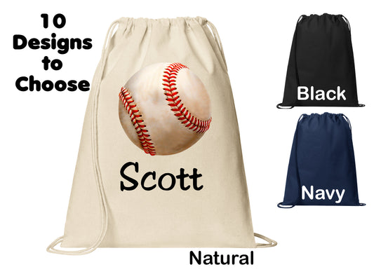 Personalized Kids Baseball Cinch Pack, Drawstring Gym School PE Pool Backpack, Printed Monogrammed Custom Name, Perfect Kids Sports Gift