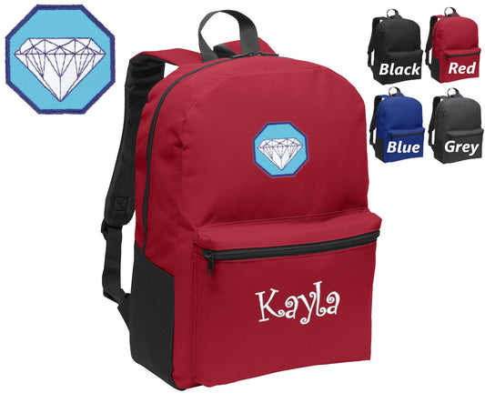 Personalized Kids Backpack Embroidered Jeweler Logo Diamond Monogrammed with Name of Your Choice Perfect Kids School Gift