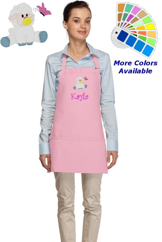 Personalized Apron Embroidered Lamb Sheep Design, Custom Apron, Monogrammed Apron Name, Dad Mom Teacher Kitchen Home House Gift
