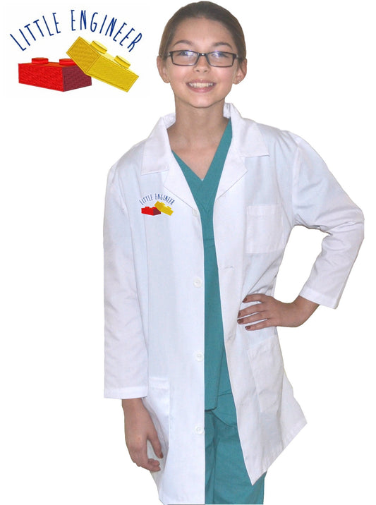 Kids Engineer Lab Coat with Little Engineer Blocks Embroidery Design