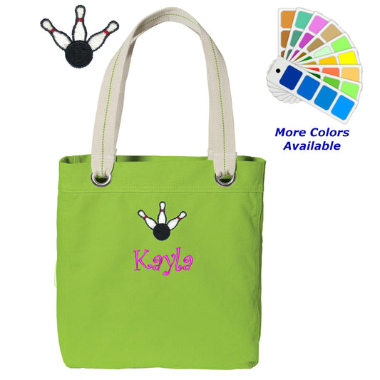 Personalized Canvas Bowling Tote Bag Design Contrast Lined with Metal Grommets Embroidered with Name or Text of Your Choice