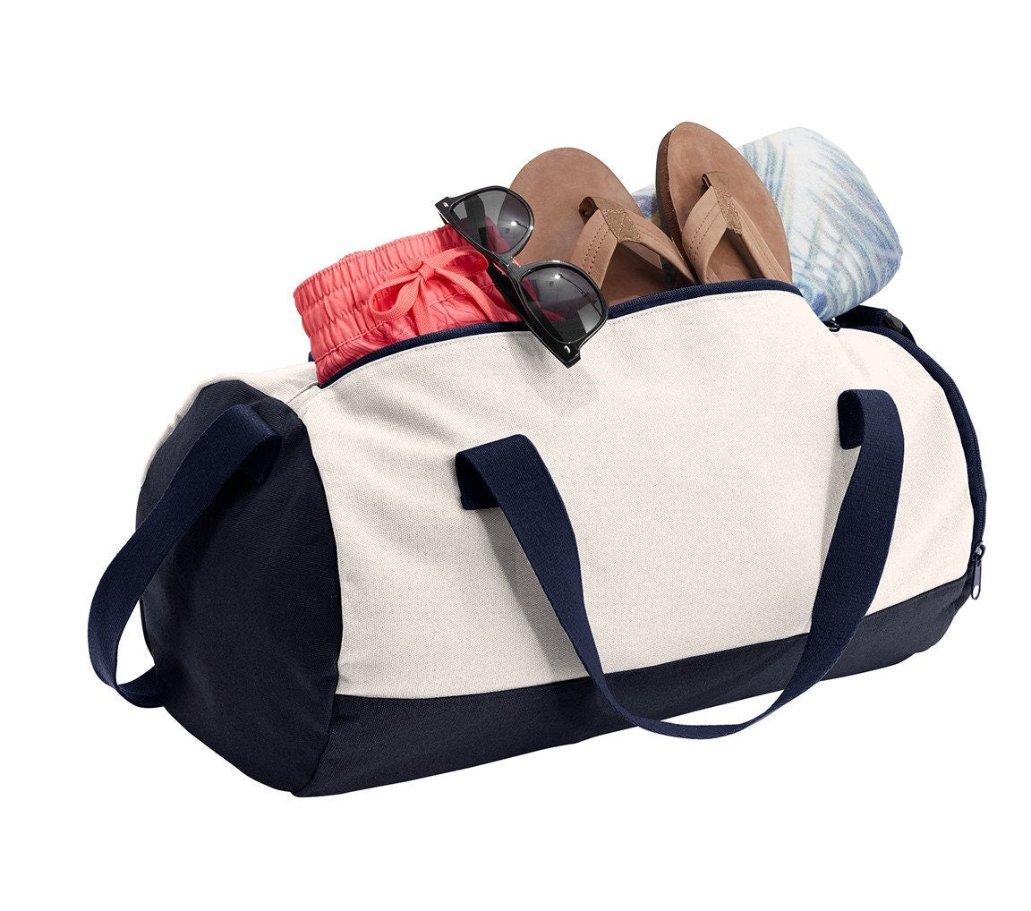 Personalized Cotton Barrel Duffel Bag, Beach Gym School PE Pool Duffle, Embroidered, Monogrammed Custom Name, Kids Gift, School Gift