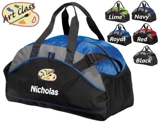 Personalized Kids Art Class Duffel Bag Gym Bag School PE Contrast Piping and Stitching Embroidered with Name or Text of Your Choice