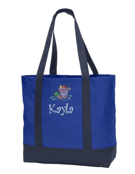 Personalized Blue Art Class Tote Bag Embroidered Crayons School with Name of Your Choice