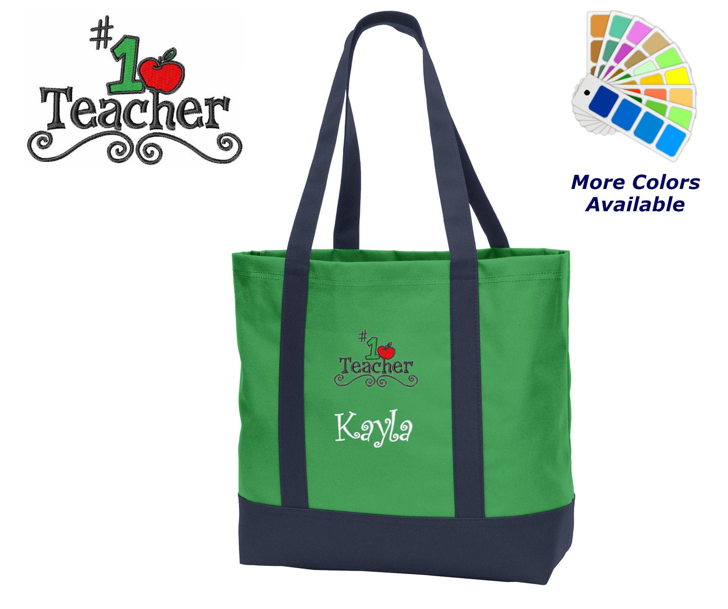 Personalized Teachers Tote Bag, Embroidered Number One Teacher, Custom Embroidered Name, Perfect Teacher Gift