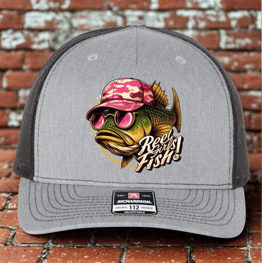 Girls Bass Trucker Hat, Reel Girls Fish Fishing Hat Design, Richardson 112, Funny Dad Gift Husband Gift, Sportsman Gift, Printed Hat