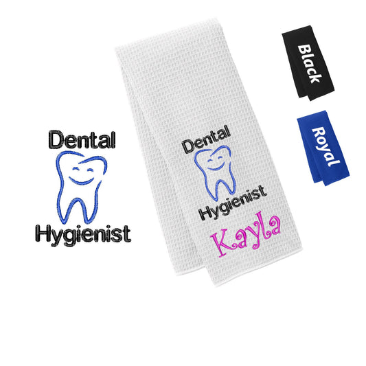 Personalized Dental Hygienist Towel Tooth Design, Gym, Workout Fitness Towel, Waffle Microfiber, Embroidered Name Monogrammed Dentist Gift