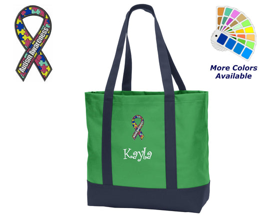 Personalized Tote Bag Autism Awareness, Embroidered Name