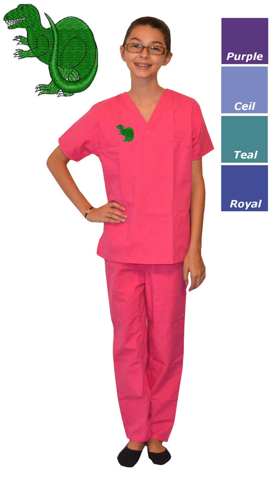 Kids Paleontologist Scrubs with T-Rex Dinosaur Embroidery Design