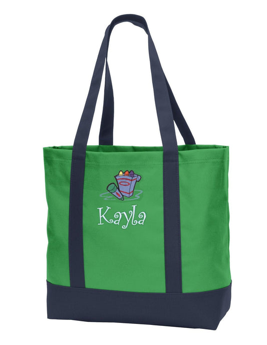Personalized Green Art Class Tote Bag Embroidered Crayons School with Name of Your Choice