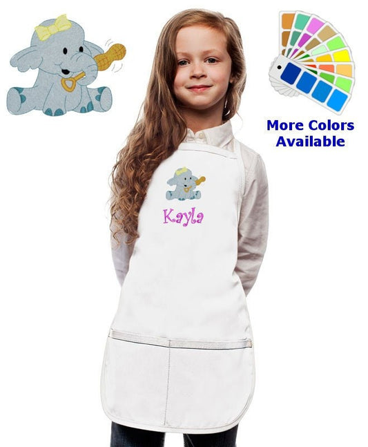 Personalized Kids Apron with Elephant Embroidery Design, Monogrammed Birthday Gift, Kids Chef Apron, Kids Cook Apron, Custom Apron