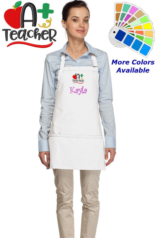 Personalized Apron Embroidered A Plus Teacher Design Teacher Gift
