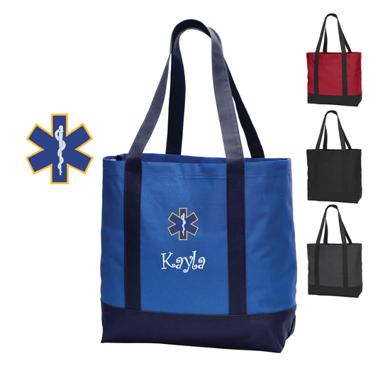 Personalized Canvas Paramedic Tote Bag, Star of Life Shoulder Bag, Custom Tote with Handles, Embroidered Custom Name, Nurse Gift