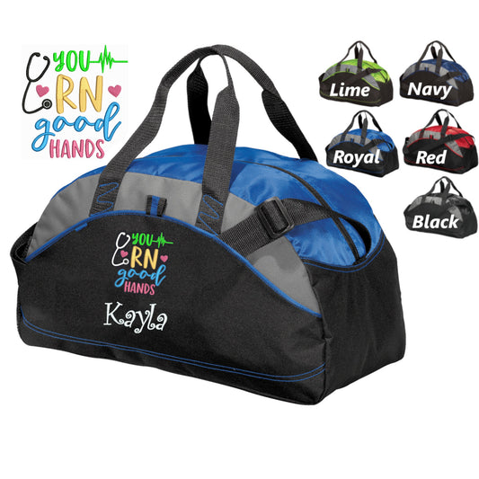 Personalized RN Nurse Duffle Bag, Scrubs Bag, Embroidered Custom Name, Hospital Bag, Travel Bag, Monogrammed, Travel Gift, Duffle Bag