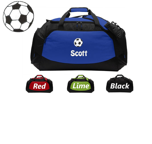 Personalized Large Canvas Soccer Duffel Bag, Duffle Gym Bag, School PE Bag, Zippered Pockets, Padded Handle, Embroidered Name, Soccer Gift