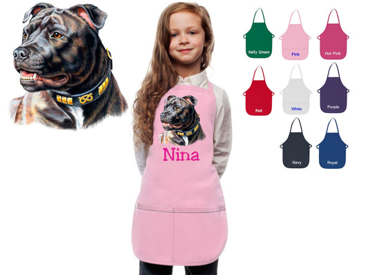 Personalized Kids Apron Stafford Bull Terrier Dog Design, Monogrammed, Chef Gift, Cooking Party, Art Party, School Aprons, Printed Apron