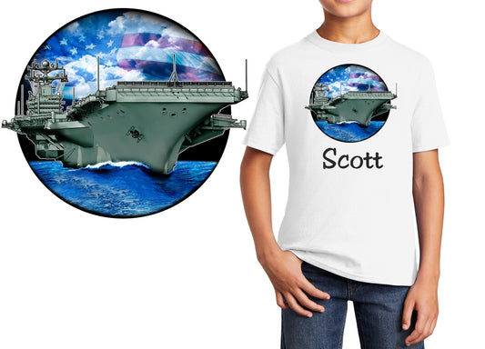 Personalized Kids T-Shirt Aircraft Carrier Design, T-Shirt, Colorful, Cotton, Low Price Inexpensive Tee Shirt, Student Gift, School Gift