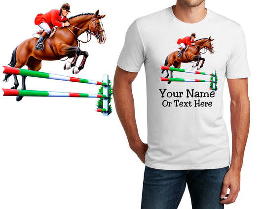 Personalized T-Shirt Horse Show Jumper Design, Sports Shirt, Printed Shirt, Custom Name, Dad Gift, Coach Gift, Unisex, Womens Tee