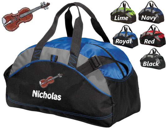 Personalized Kids Duffel Bag, Violin Design, Gym Bag, School PE, Contrast Piping Stitching, Embroidered Name, Music Gift, Student Gift