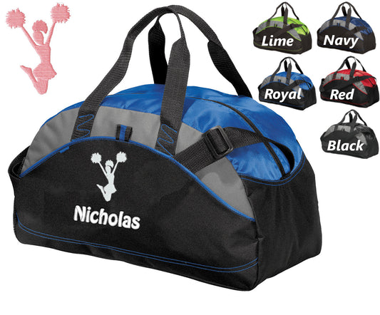 Personalized Cheerleader Duffel Bag, Cheer Duffle Gym Bag, School PE Contrast Piping and Stitching Embroidered with Custom Name