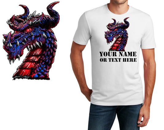 Personalized T-Shirt Horned Dragon Design, Sports Shirt, Custom Shirt, Custom Name, Dad Gift, Fantasy Gift, Unisex, Womens Tee