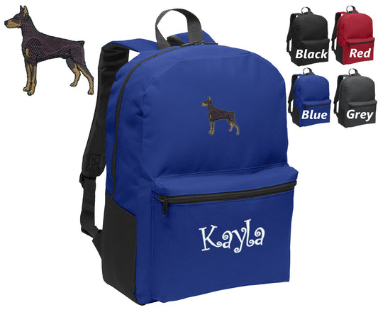Personalized Kids Backpack Embroidered Doberman Dog Monogrammed with Name of Your Choice Perfect Kids School Gift