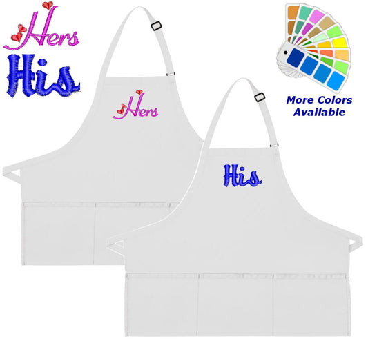 Apron Embroidered with His Hers Hearts Embroidery Design Wedding Gift Mr Mrs