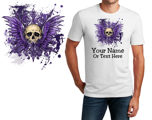Personalized T-Shirt Goth Skull Purple Wings Design, Sports Shirt, Custom Shirt, Custom Name, Dad Gift, Fantasy Gift, Unisex Womens Tee