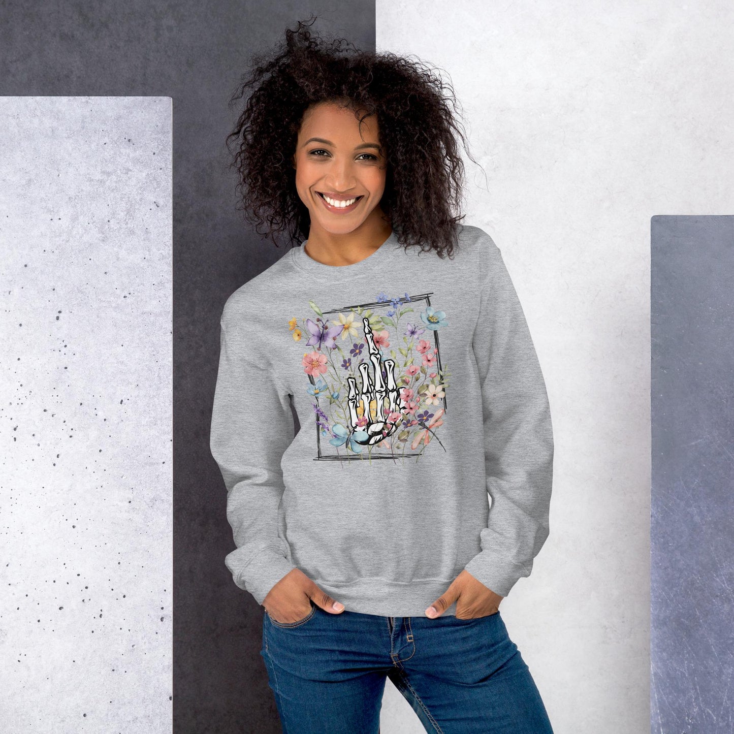 Middle Finger Sweatshirt, Middle finger Flowers Sweatshirts, Skeleton Finger Sweats, Skeleton Shirt, Middle Finger, Halloween Sweatshirt