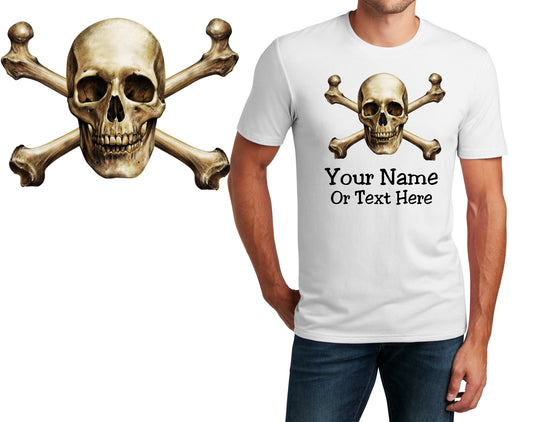 Personalized T-Shirt Goth Skull Cross Bones Design, Sports Shirt, Custom Shirt, Custom Name, Dad Gift, Fantasy Gift, Unisex Womens Tee
