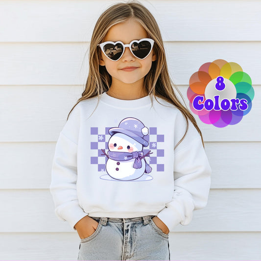Kids Christmas Snowman Sweatshirt, Checkered Xmas Sweater, Christmas Season Gifts, Christmas Gift, Xmas Sweatshirt, Christmas Kids Gift