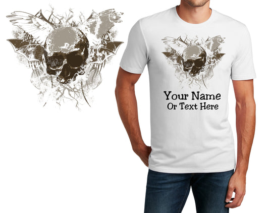 Personalized T-Shirt Goth Skull Bat Wings Design, Sports Shirt, Custom Shirt, Custom Name, Dad Gift, Fantasy Gift, Unisex Womens Tee