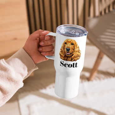 Custom Cocker Spaniel Dog Travel Mug Tumbler with Handle, Stainless Steel BPA-free plastic Cup, 25 Ounce Mug, Dad Mom Dog Lover Gift