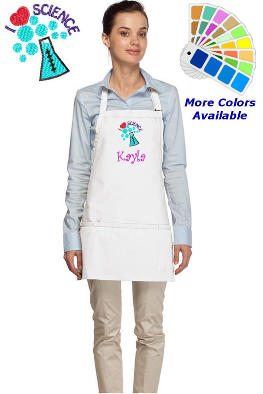 Personalized Science Apron Embroidered I Love Science Design Dad Mom Gift